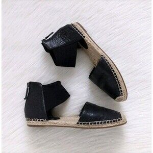 Eileen Fisher Coy Womens 6 Black Leather Mesh Ankle Strap Espadrille Sandals